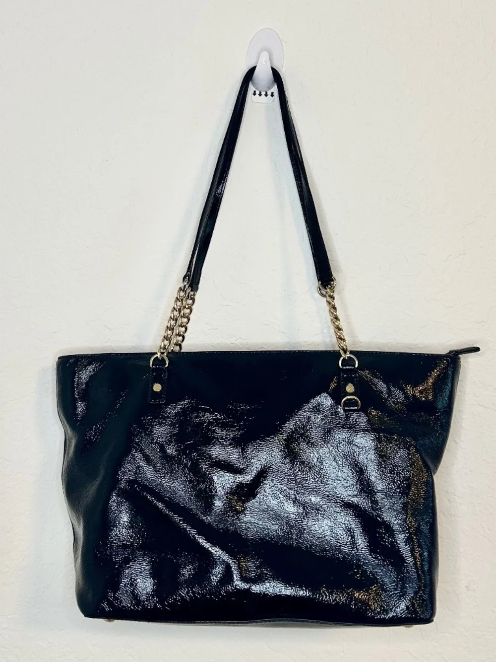 Michael Kors Black Patent Leather Jet Set Tote Bag